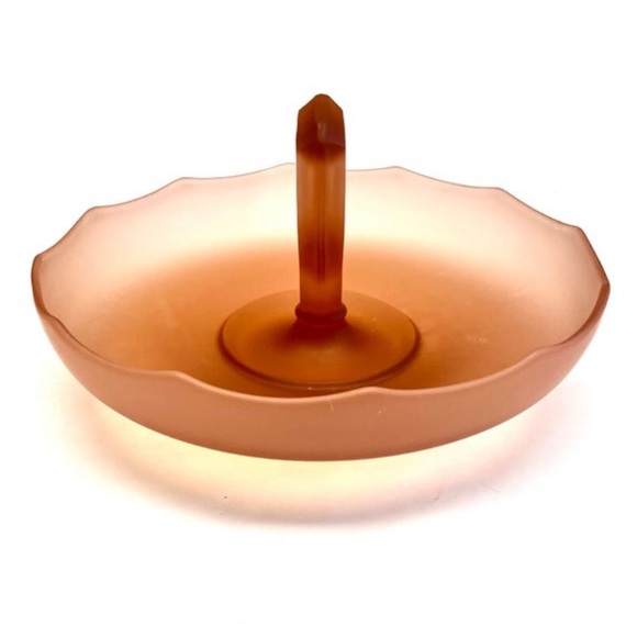 Vintage Pink Frosted Satin Glass Serving Bowl With Center Handle - Picture 3 of 6